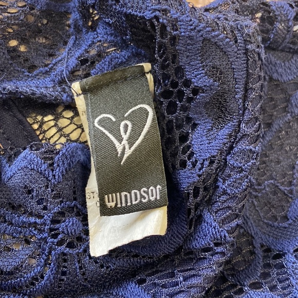 Windsor | Lace Navy Blue Cut Out BodyCon Dress Mock Neck Sheer L - Picture 9 of 11